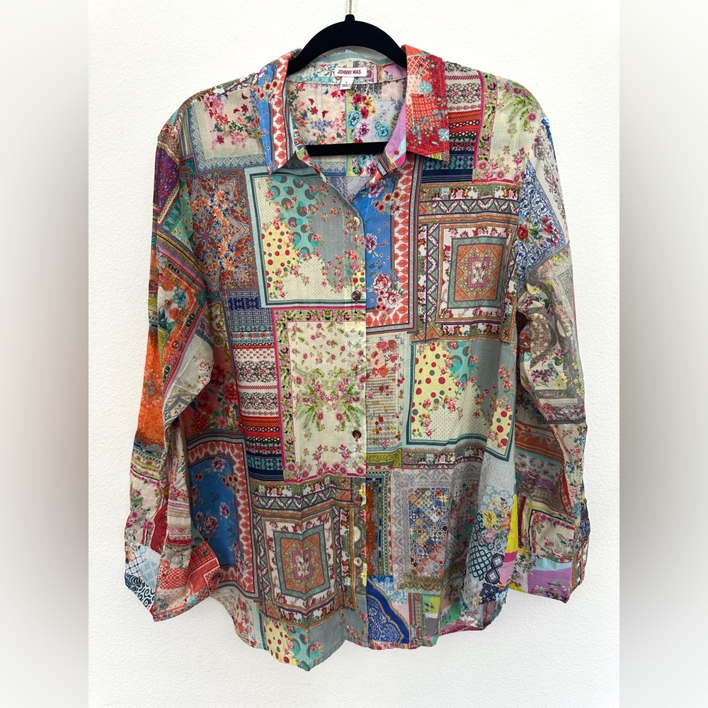 Johnny Was Anikka Multicolor Patchwork Casual Shi… - image 3